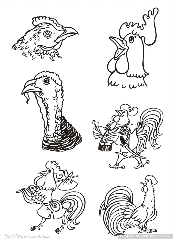 手绘线描小鸡