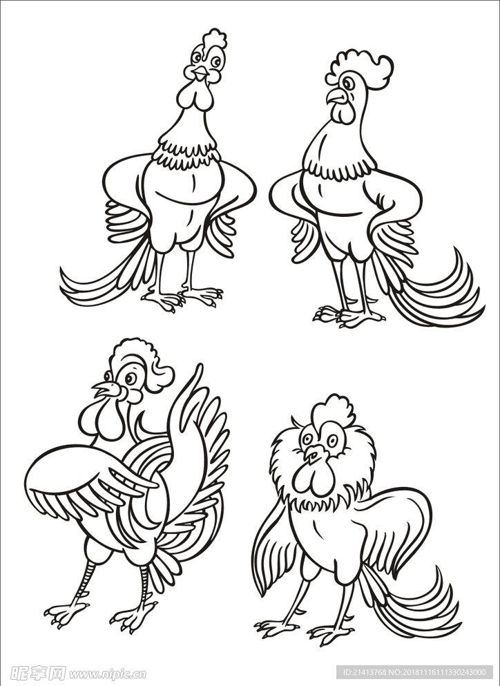 手绘线描小鸡