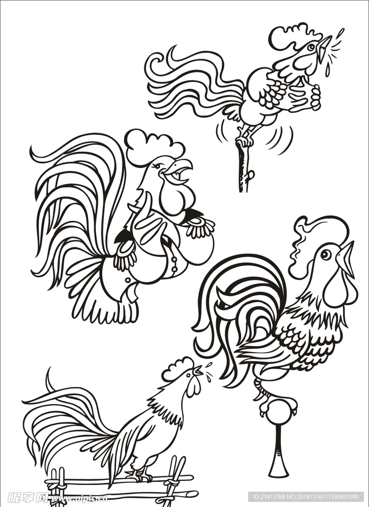 手绘线描小鸡