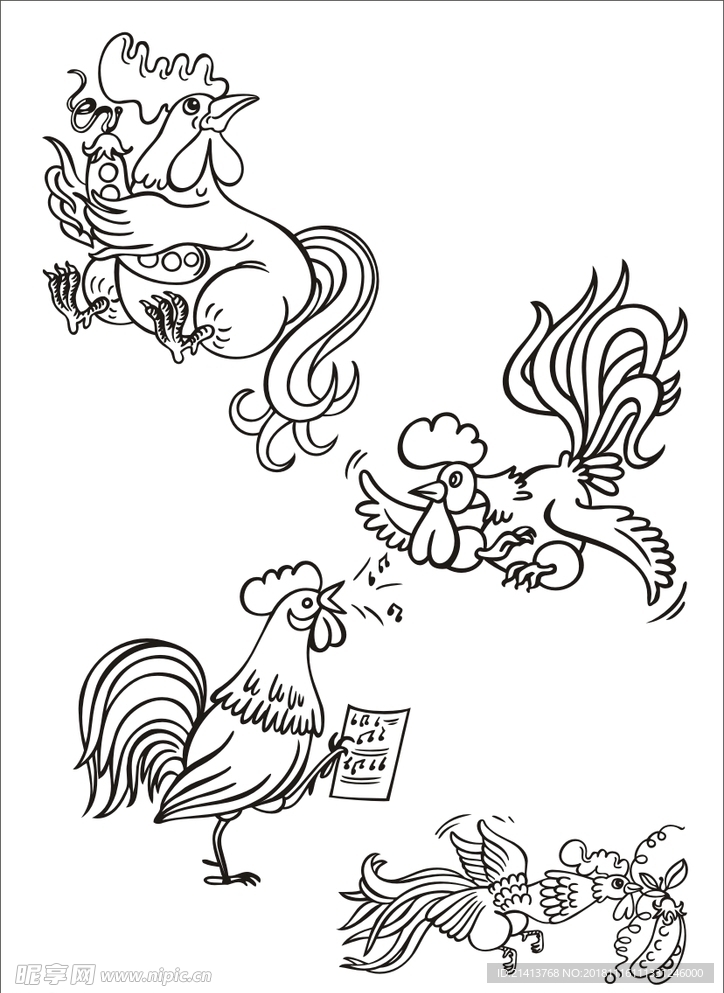 手绘线描小鸡