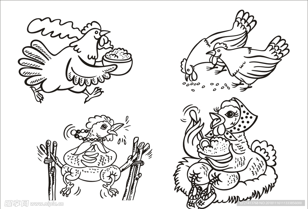 手绘线描小鸡