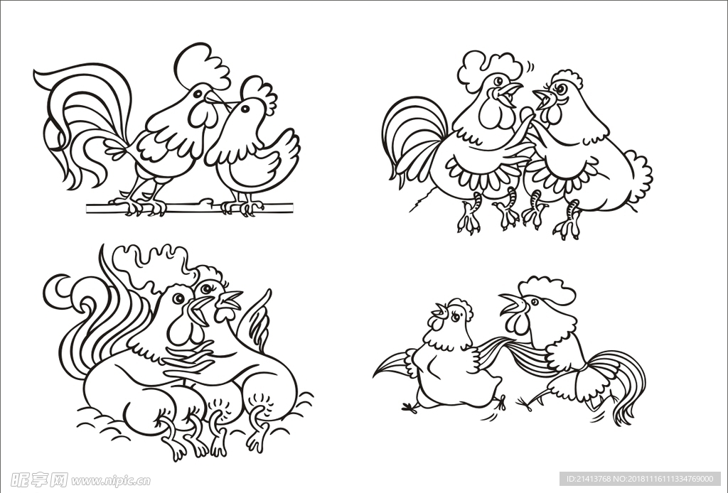 手绘线描小鸡