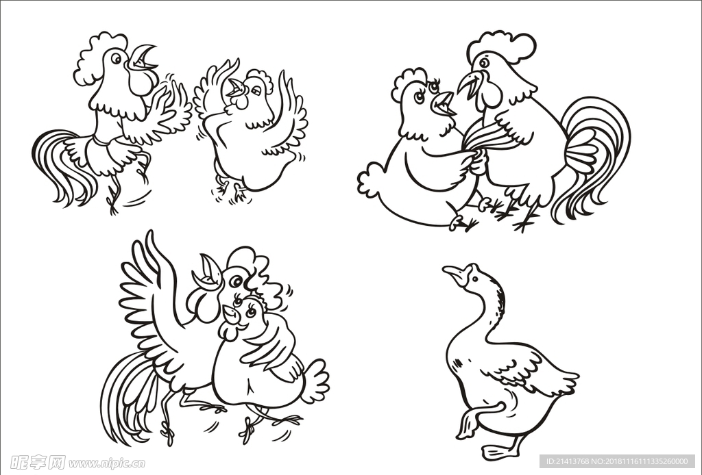 手绘线描小鸡