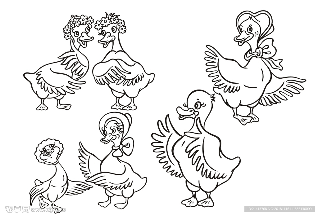 手绘线描小鸭