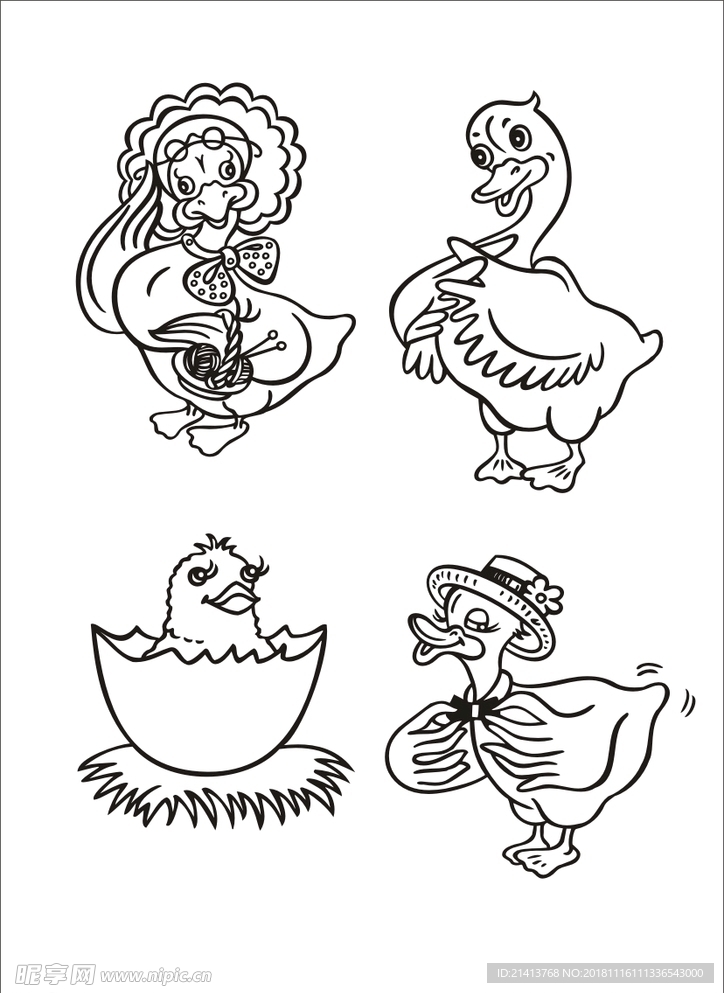 手绘线描小鸭