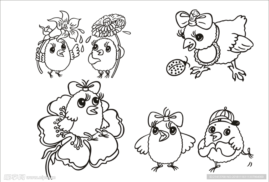 手绘线描小鸡