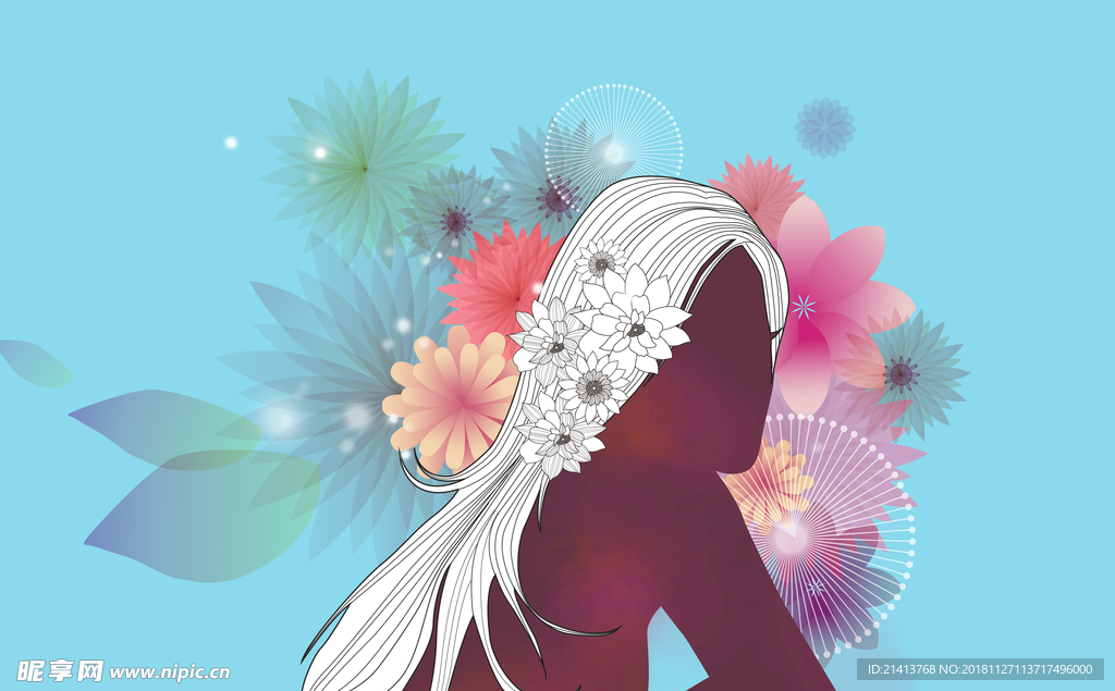 手绘花卉女孩