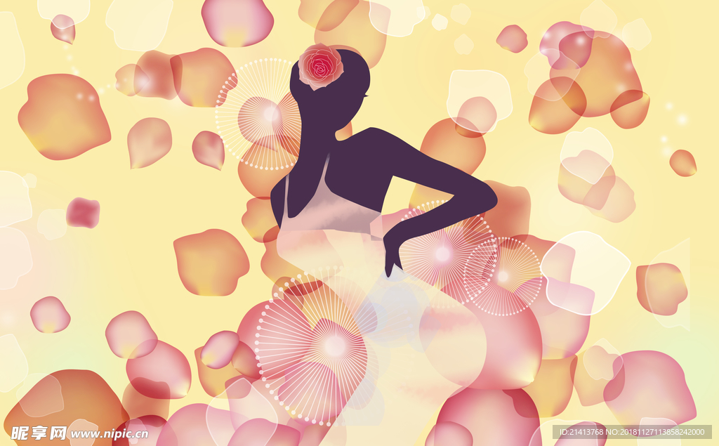 手绘花卉女孩