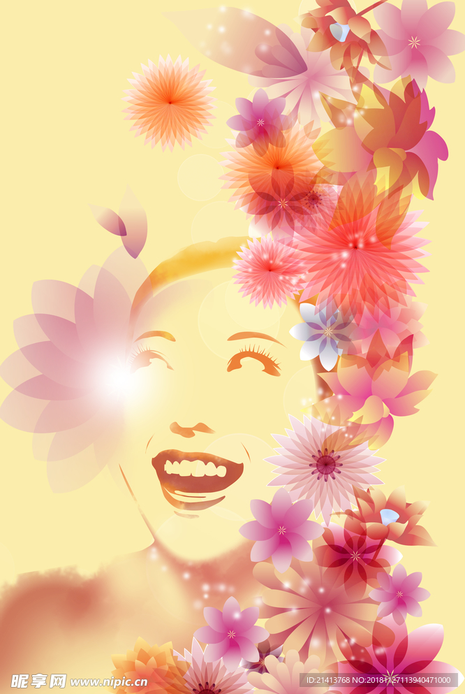 手绘花卉女孩