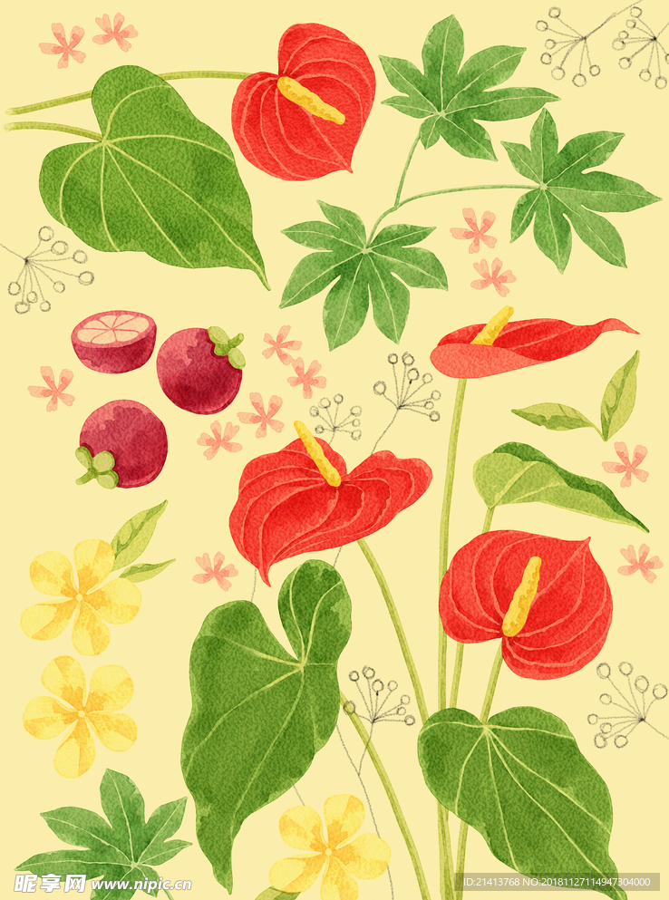 手绘花卉底纹
