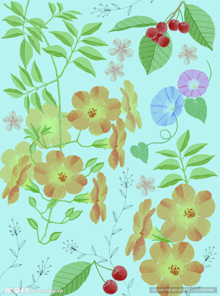手绘花卉底纹