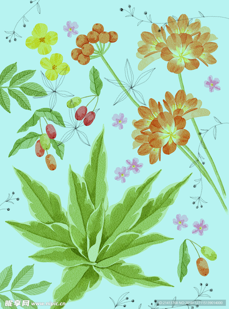 手绘花卉底纹
