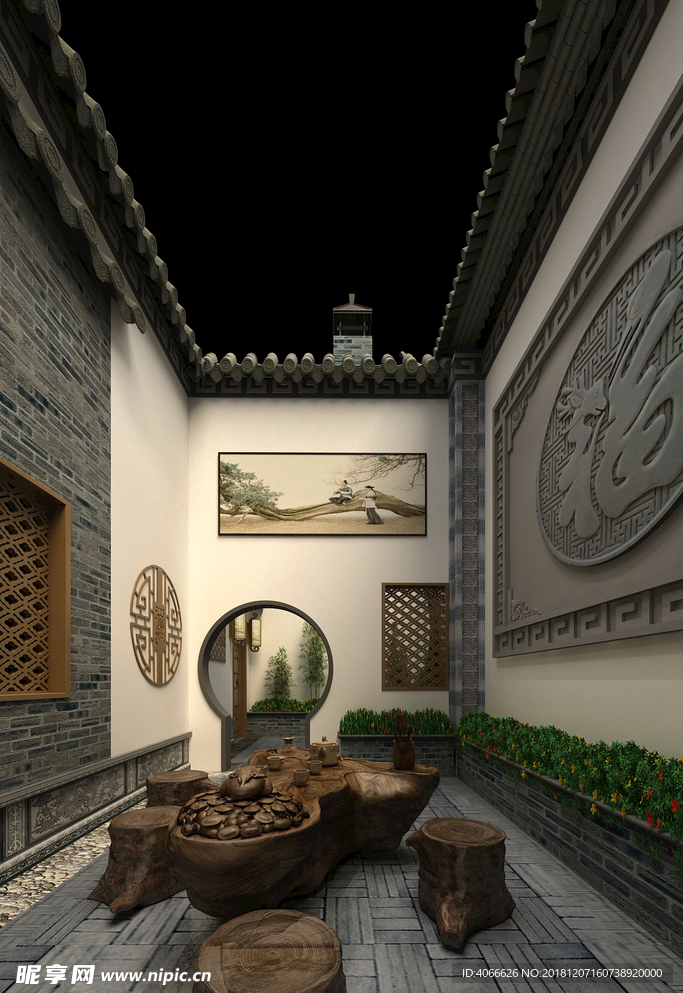 中式园林庭院3d模型