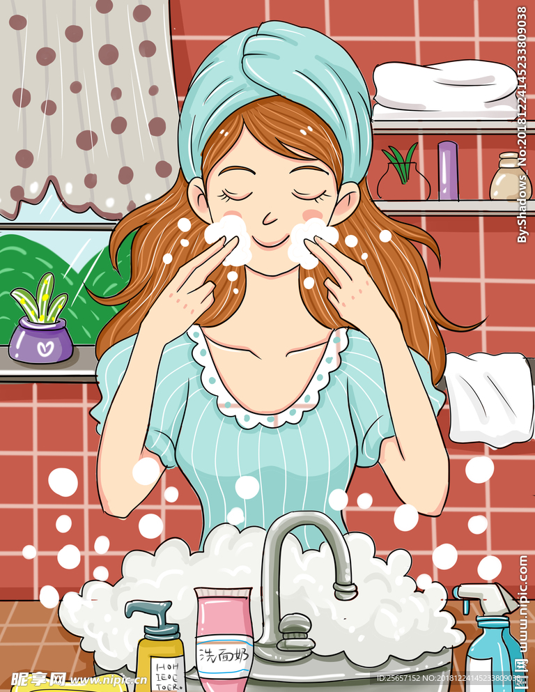 护肤美容洗脸女孩