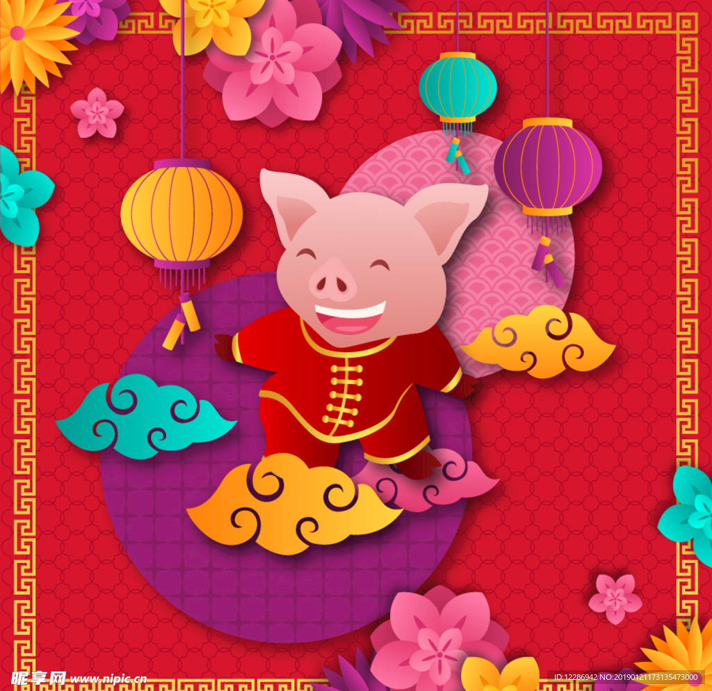 2019猪年春节海报展板模板