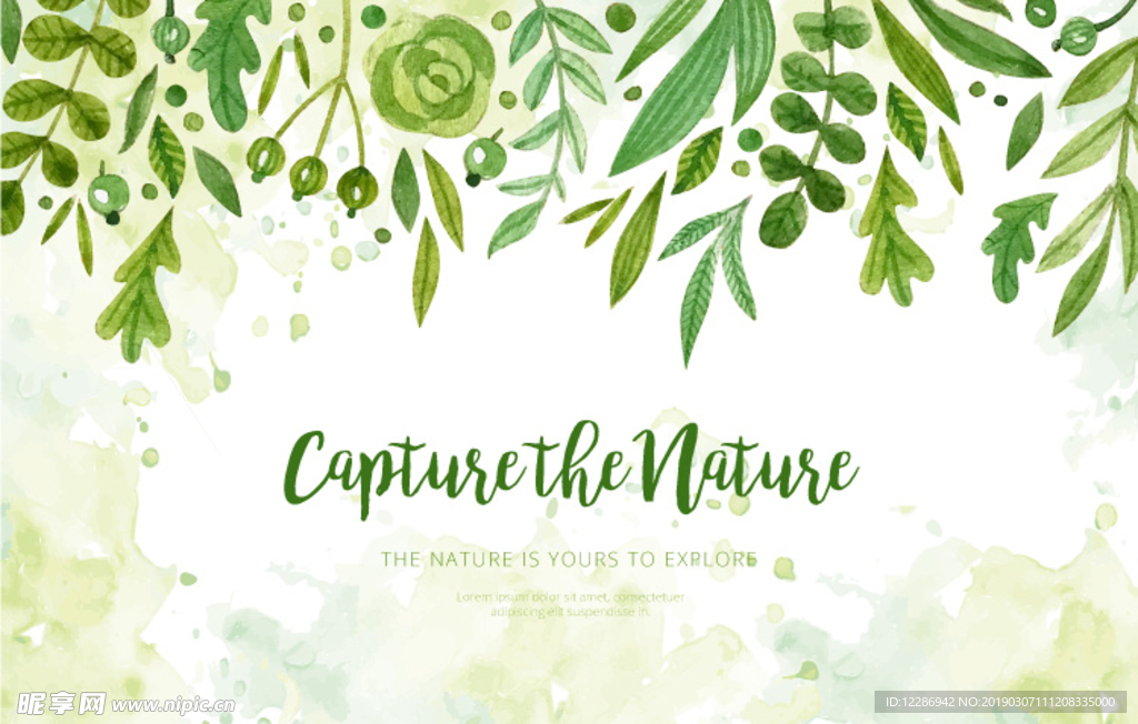 绿色植物花朵花卉树叶手绘背景