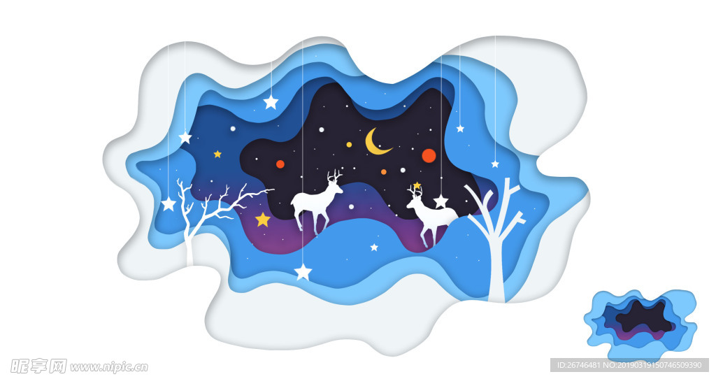 剪纸风星空鹿