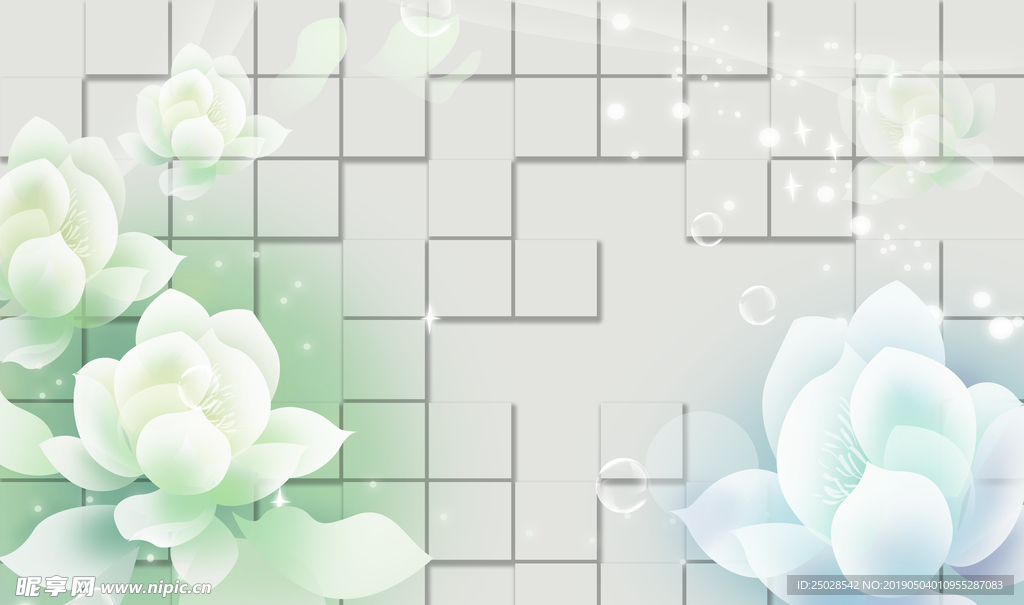 花朵方块梦幻3D电视背景墙