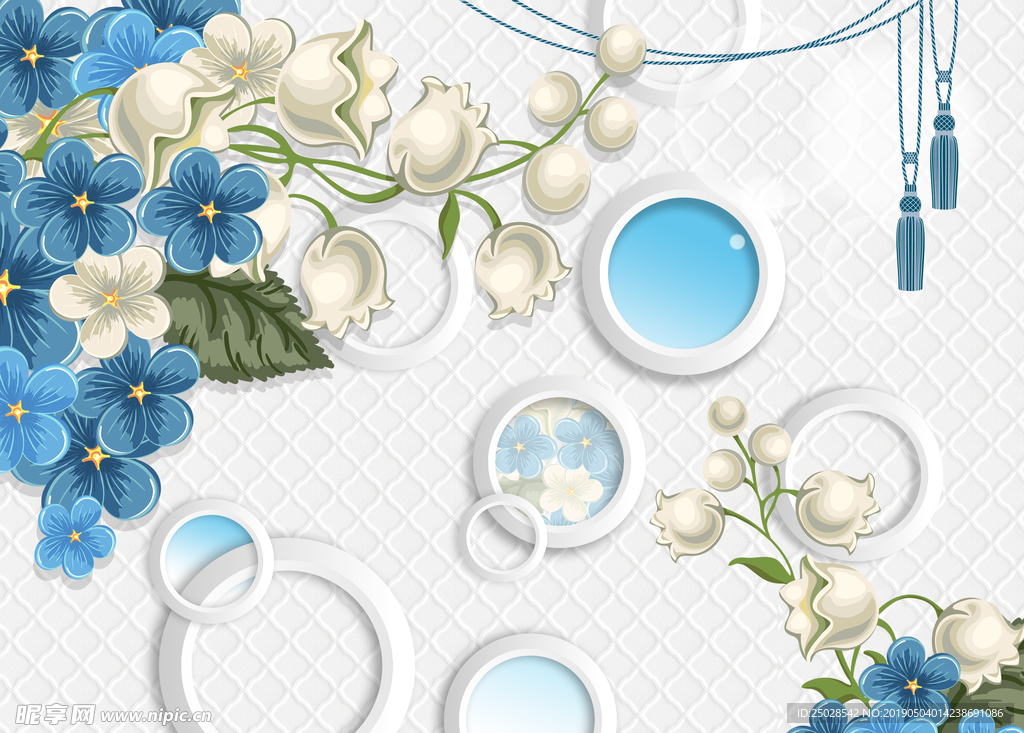 圆圈花朵电视背景墙