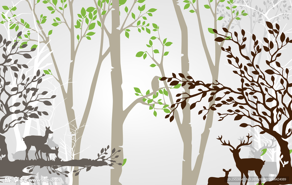 麋鹿森林北欧电视背景墙