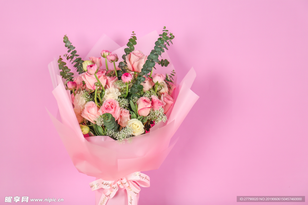 粉色玫瑰花花束高清图