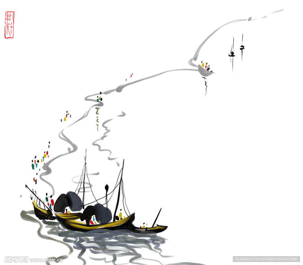 吴冠中写意国画江南水乡中式背景