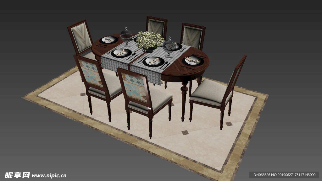 中式餐桌3d模型