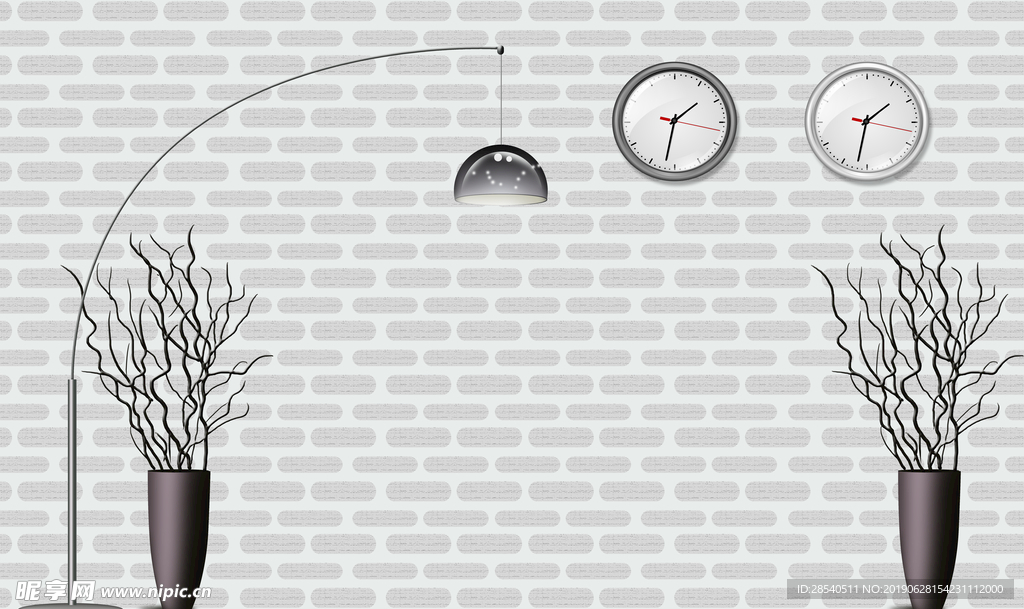 3D砖墙时钟背景墙