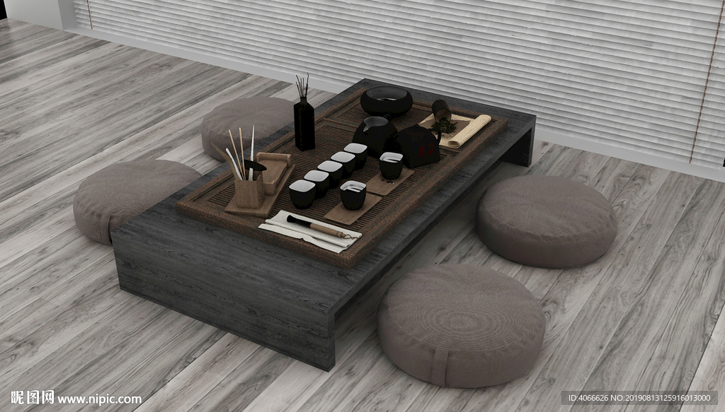 禅意茶具茶台3d组合
