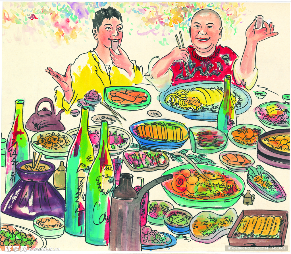 卡通人物聚餐图