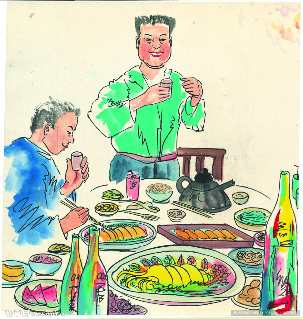 卡通人物聚餐图