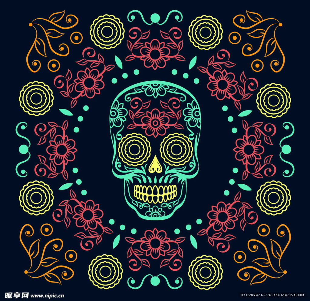 骷髅头花卉背景