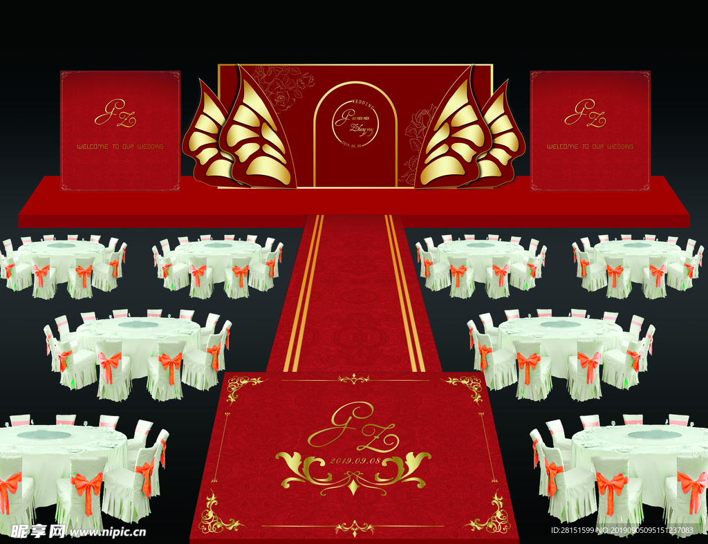 红色欧式婚礼效果图照片