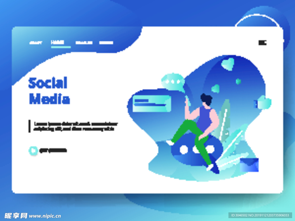 社交网络媒介数字营销人物插画