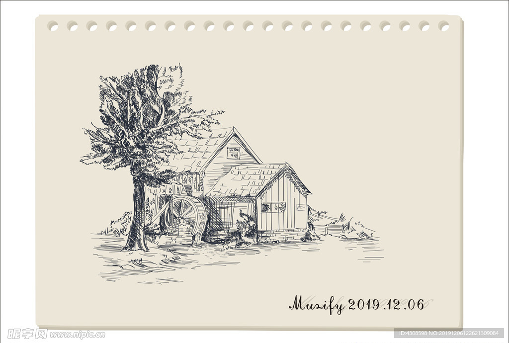 木屋钢笔画速写