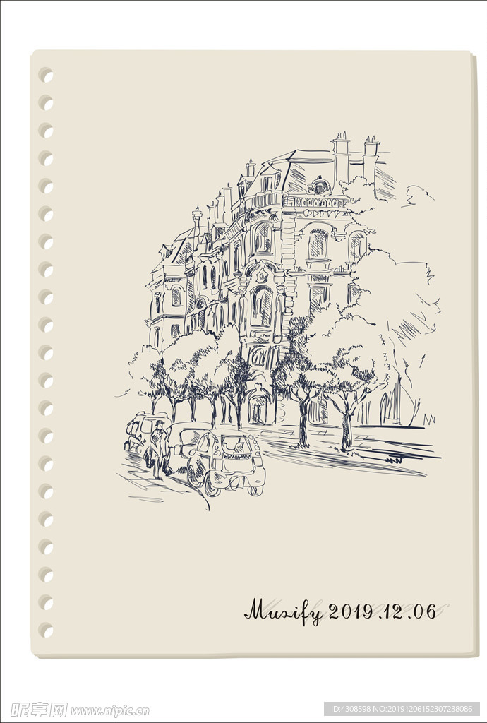 街道建筑素描画