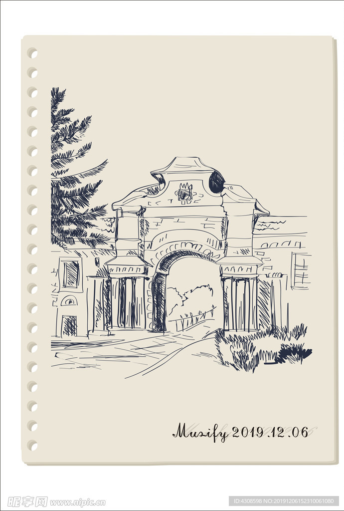 欧洲石拱门素描画