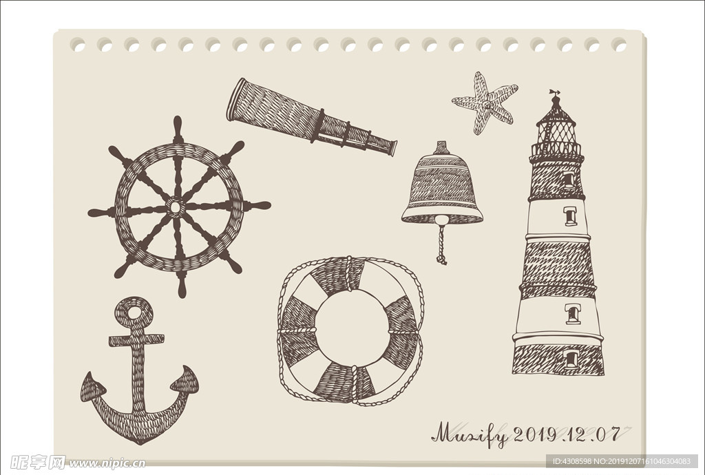 航海图案素描画