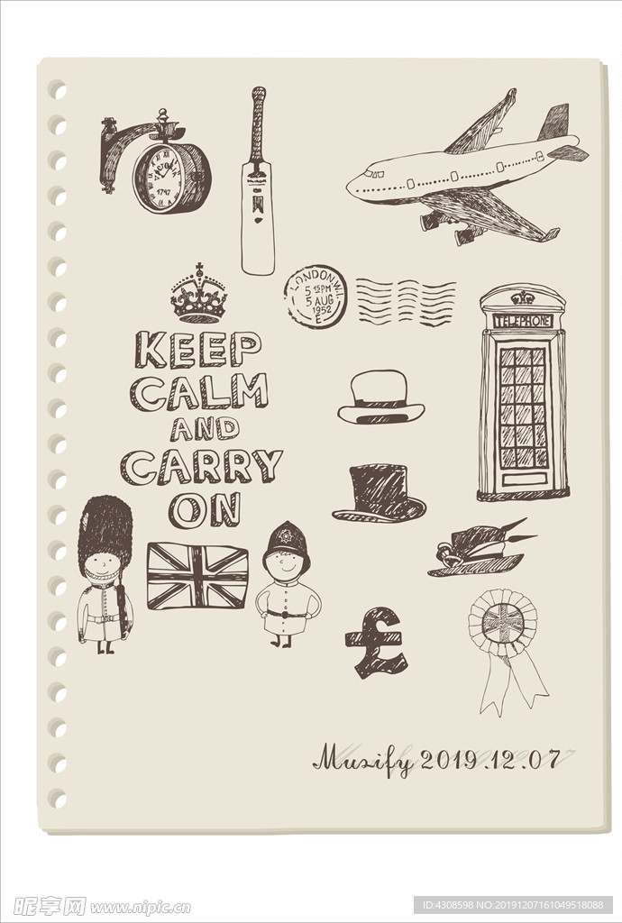 英伦风图案素描