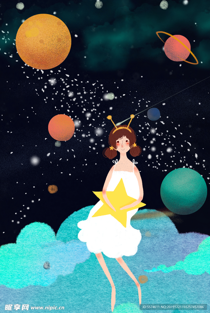 梦幻插画 少女手绘插画