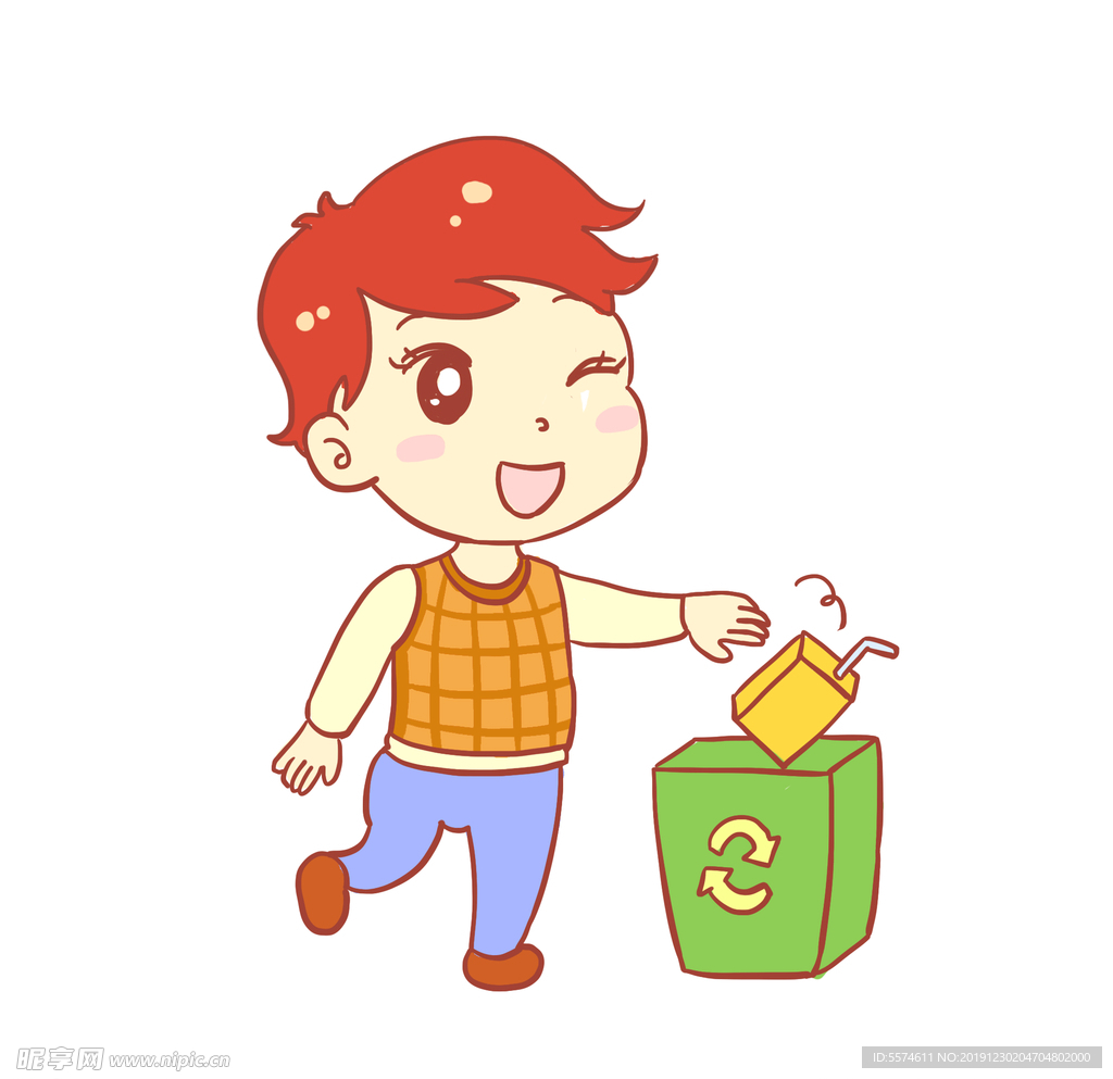 卡通扔垃圾男孩