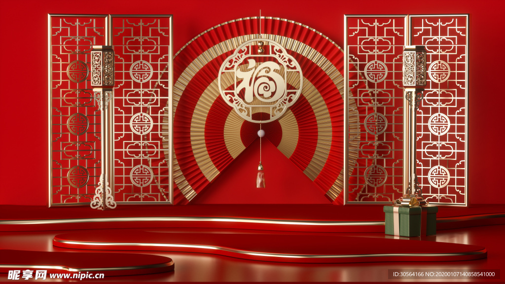 新年红色背景展台背景