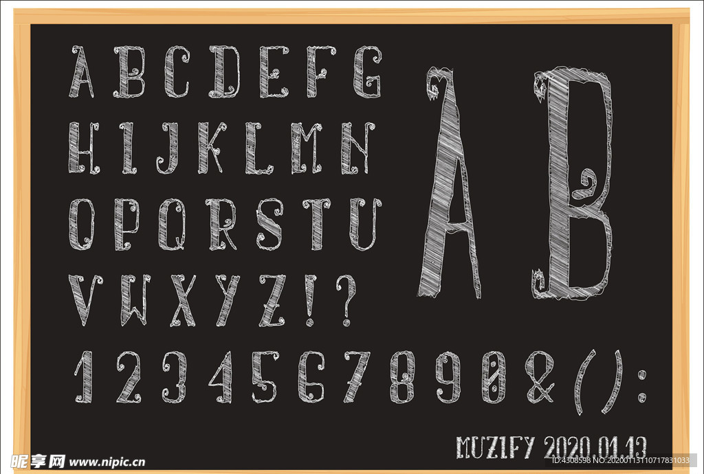 黑板手绘效果26英文字母