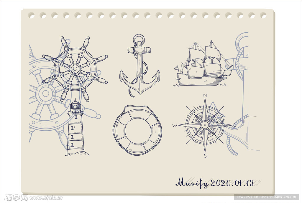 航海风元素手绘稿