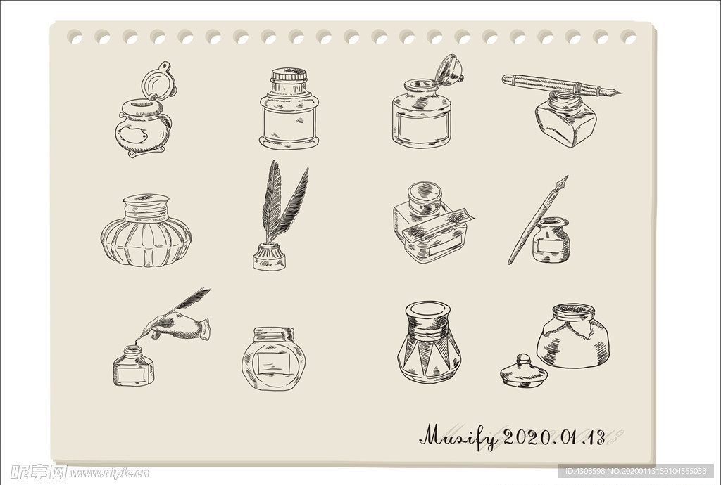 12款墨水瓶手绘稿