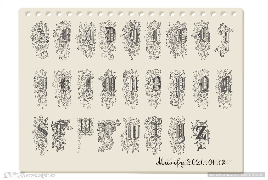 中世纪英文字母设计