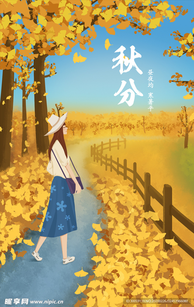 秋分节气插画海报