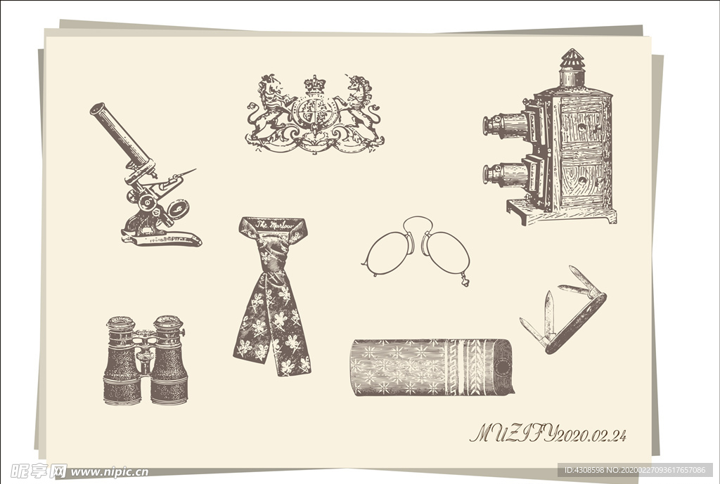 8款入欧式眼镜生活用品手绘稿