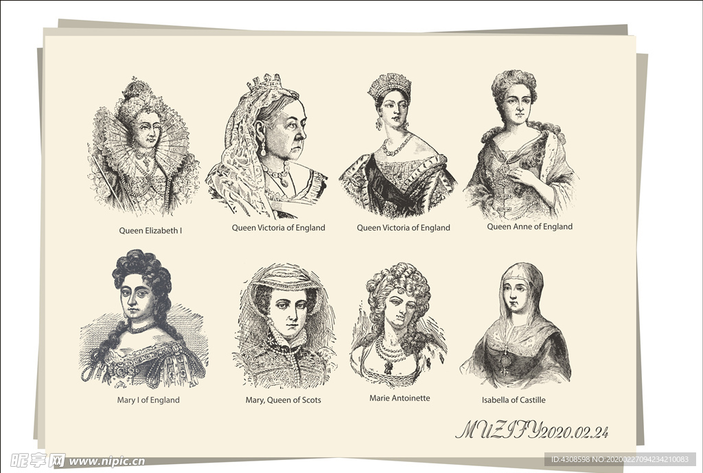 8位欧洲女皇手绘稿