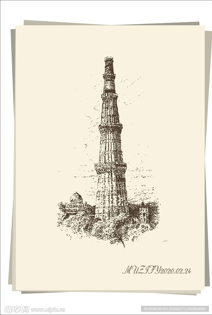 塔 建筑手绘稿